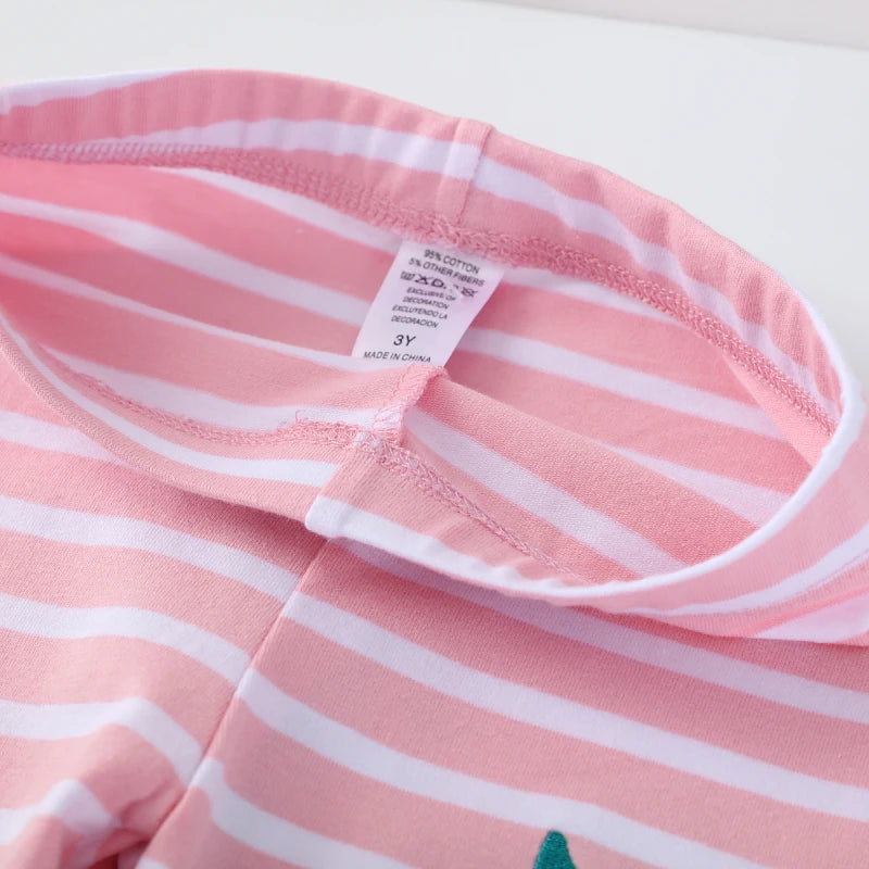 Girls Strawberry Print Striped Cotton Leggings childrensterritory