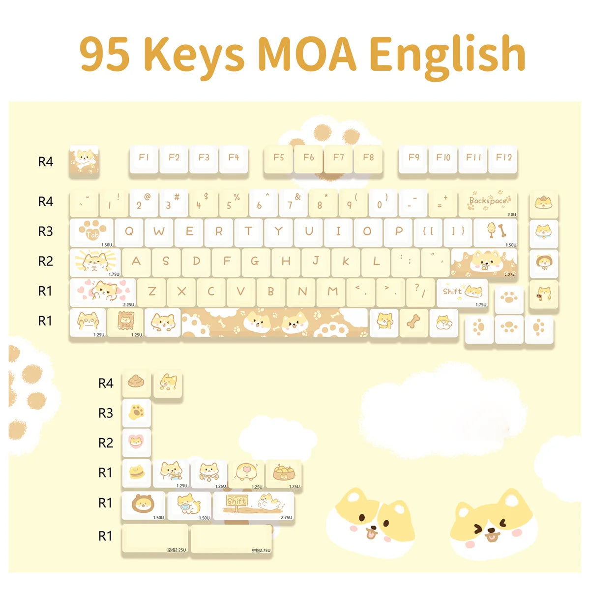 Dessert Cat Theme 95 Keycaps Kit for Mechanical Keyboard childrensterritory