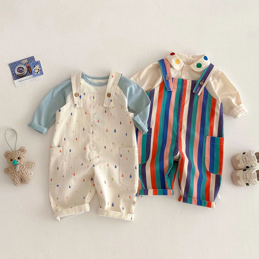 Toddler Boys and Girls Polka Dot and Striped Design Jumpsuits