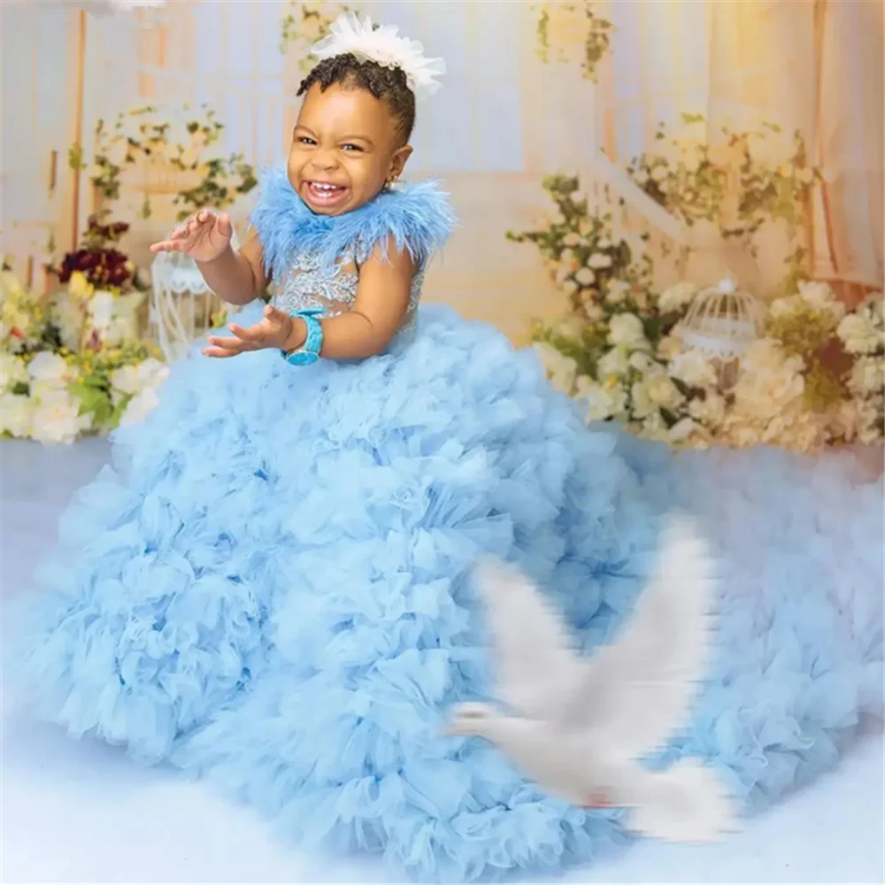 Stylish Beads Decorated Tiered Tulle Long Ball Gown for Girls