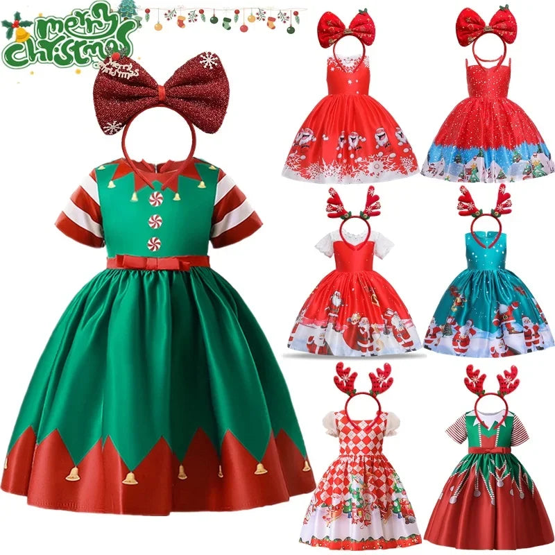 Girls Printed Santa Claus Christmas Party Dress