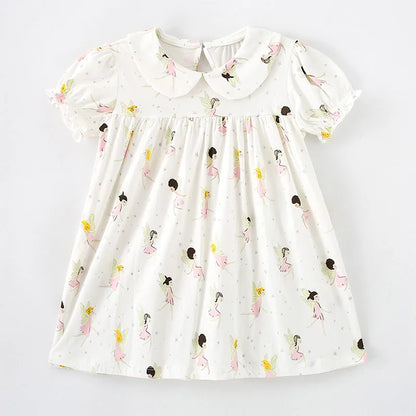 Kids Girls Floral Print Casual Cotton Dresses for Summer childrensterritory