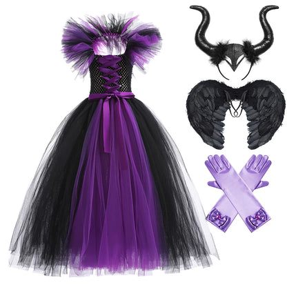 Kids Girls Demon Queen Maleficent Halloween Costume