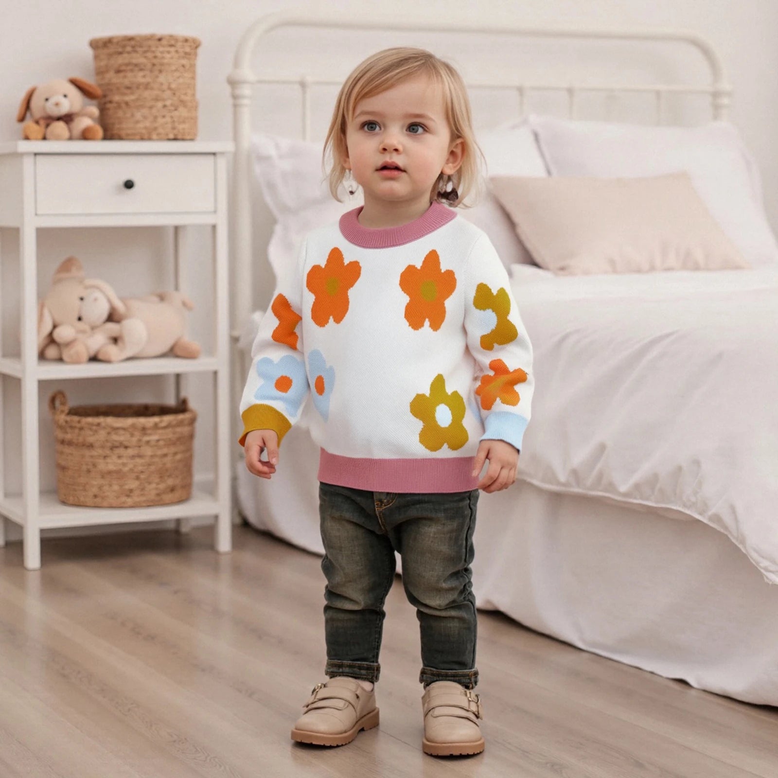 Baby Girl Floral Print Knit Sweaters childrensterritory