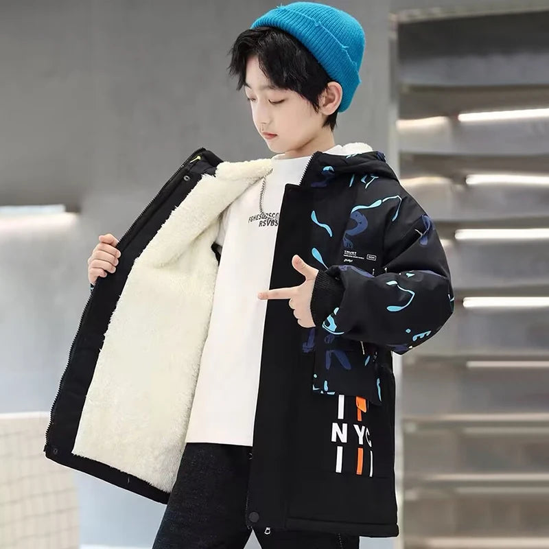 Warm Duck Down Padded Long Winter Snow Jacket for Kids