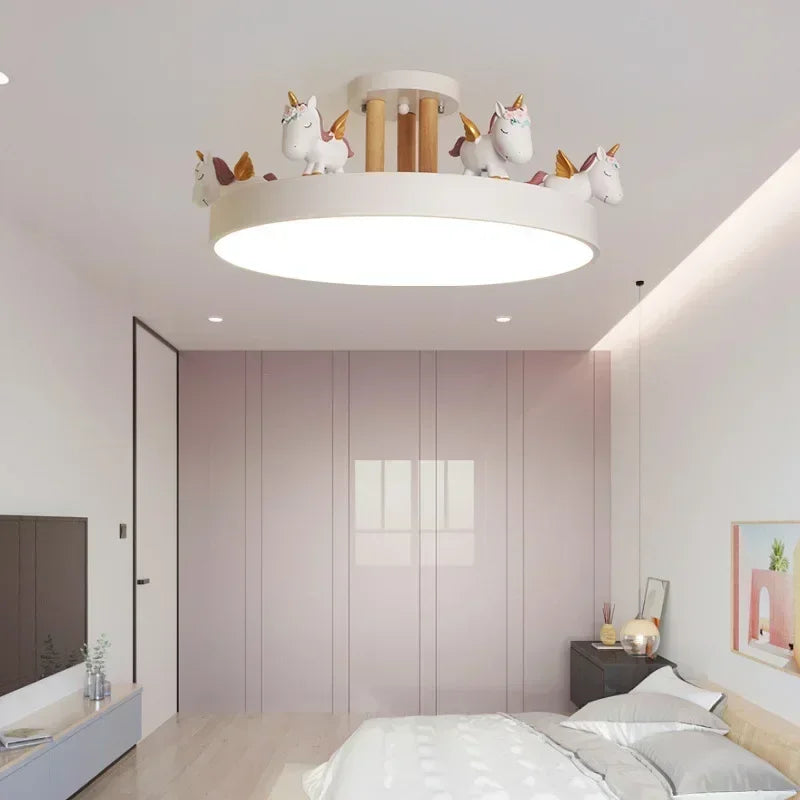 Modern Ceiling Light with Cartoon Unicorn Design for Kid&