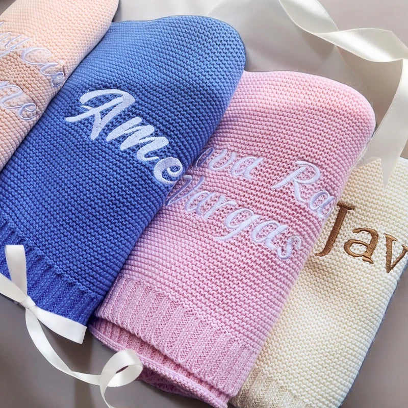 Personalized Name Embroidered Knitted Baby Blanket childrensterritory