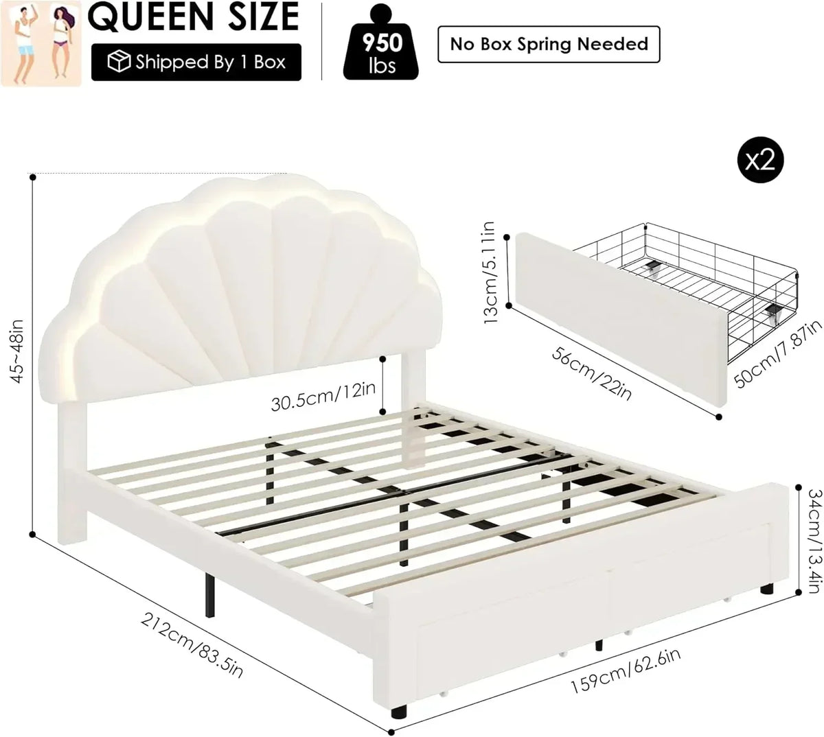 Modern Upholstered Princess Bed With LED Lights