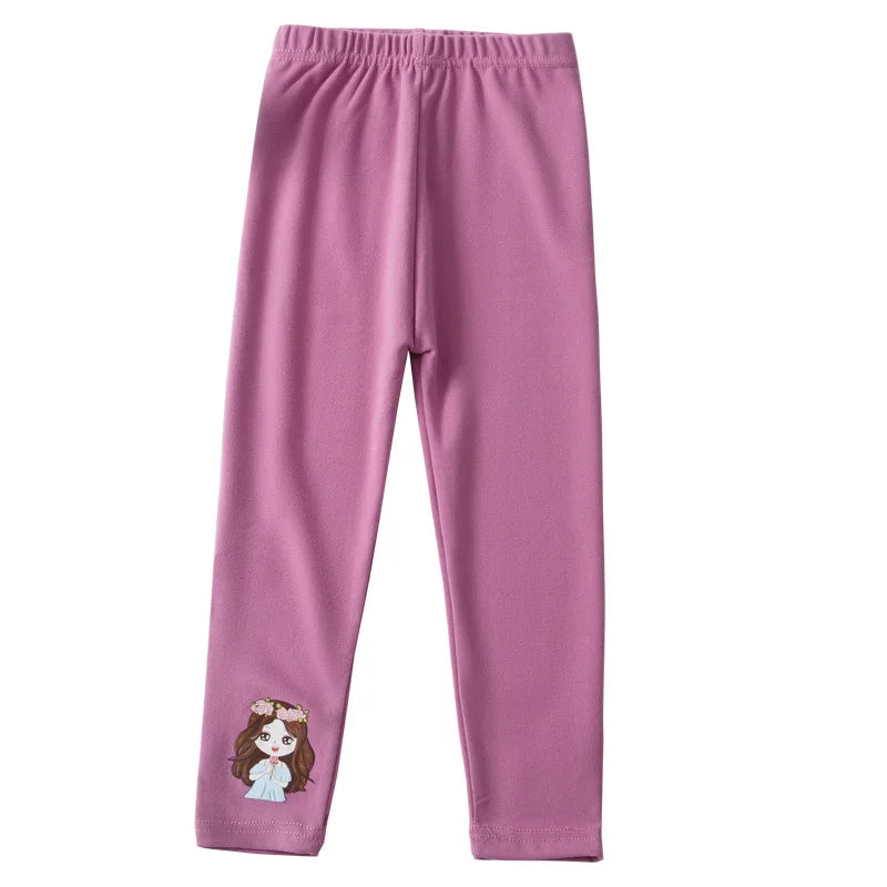 Solid Color Cute Cartoon Design Little Girls Casual Leggings childrensterritory