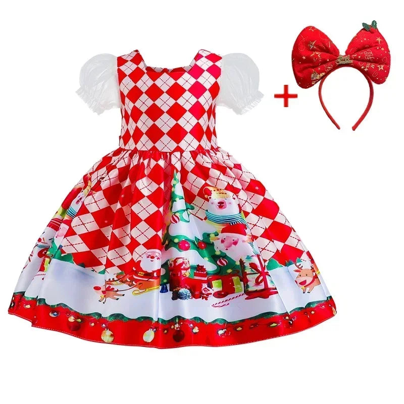 Girls Printed Santa Claus Christmas Party Dress