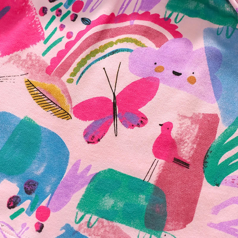 Rainbow Print Round Neck Soft Dresses For Girls