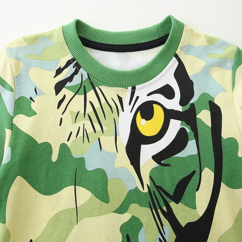 Little Boys Cartoon Tigers Design Camouflage Sweatshirts childrensterritory