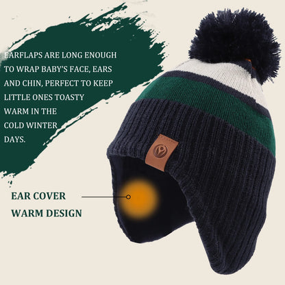 Baby/Kids Stripe Pompom Hat and Scarf 2Pcs Winter Set childrensterritory