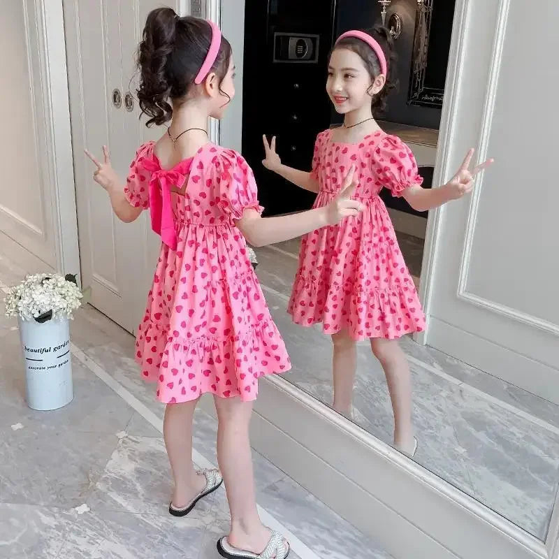 Square Neck Polka Dot Casual Dresses for Girls