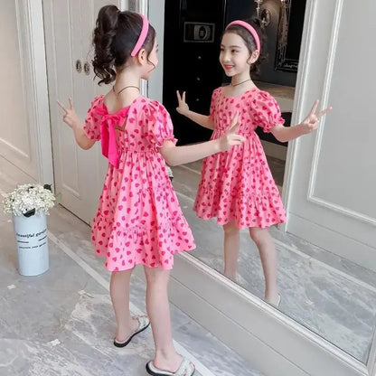 Square Neck Polka Dot Casual Dresses for Girls