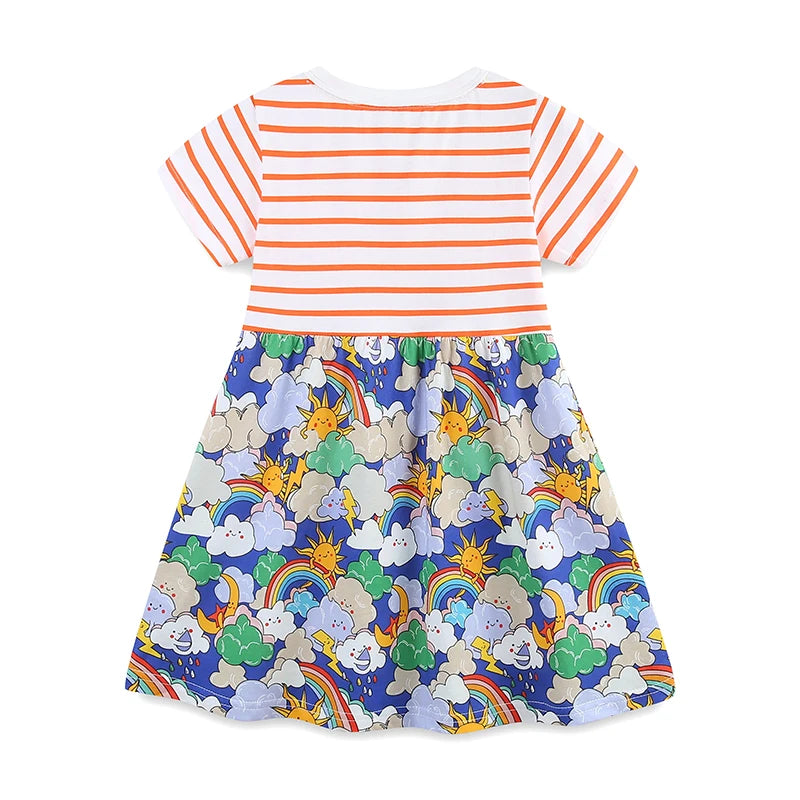 Little Girls Stylish Print Summer Cotton Princess Dresses childrensterritory
