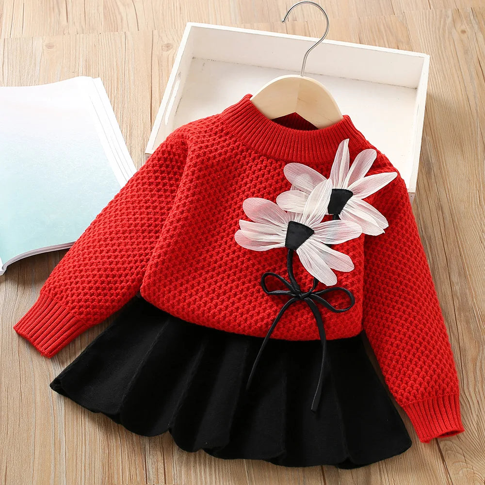 Girls’ Elegant Winter Party Dresses with Floral Design