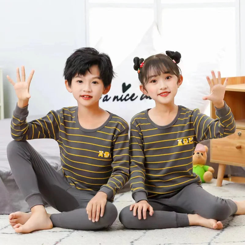 Long Sleeve Cartoon Design Kids Winter Warm Pajamas Sets childrensterritory