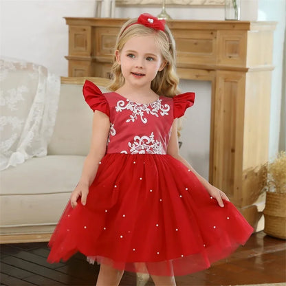 Baby/Kids Girls Lace Pearls Princess Party Dress