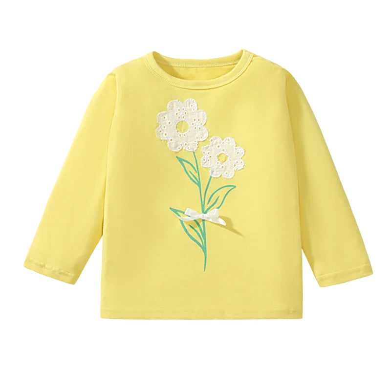 Kids Girls Flowers Embroidered Cotton T-shirts childrensterritory