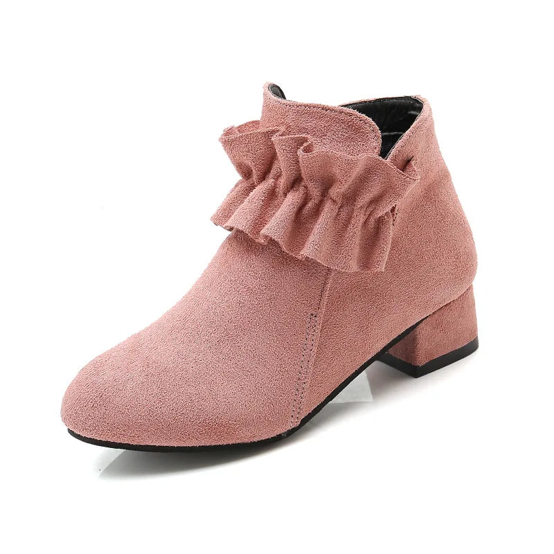 Kids Girls Suede Low Heels Short Ankle Warm Boots childrensterritory