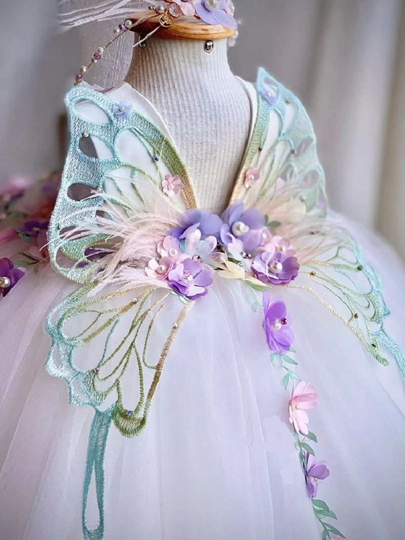 Elegant 3D Flower Butterfly Design Formal Party Dresses childrensterritory