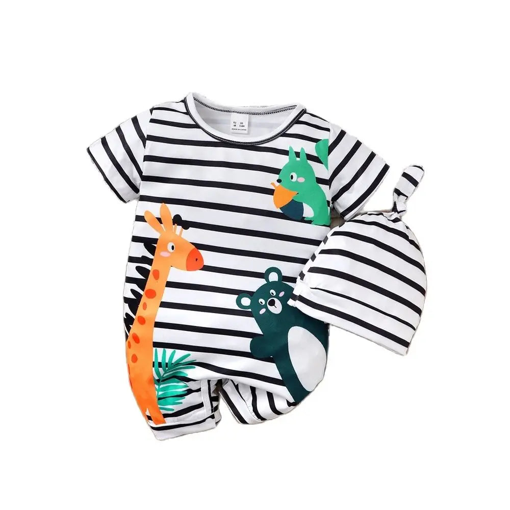 Cartoon Animal Print Romper with Cap for Baby Boy
