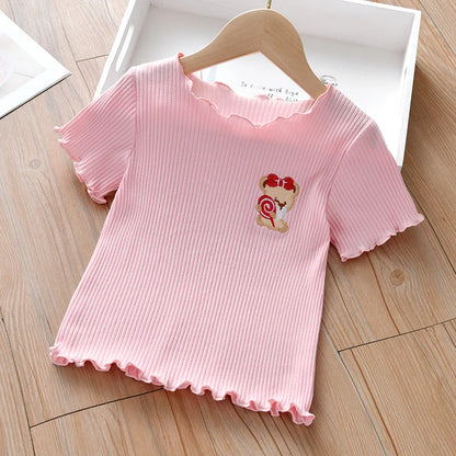 Kids Girls Ruffle Sleeves Cartoon Printed Tops