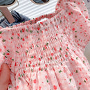 Korean Style Square Collar Little Girls Floral Pleated Tops childrensterritory