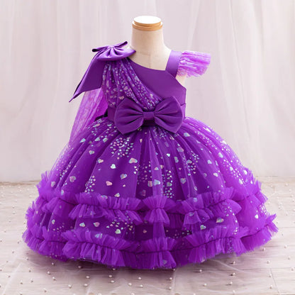 Baby Girl Elegant Bow Sequins Evening Party Dresses childrensterritory