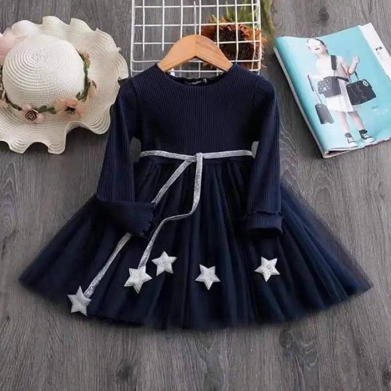 Toddler Girls Fluffy Sweater Dresses With Star Design