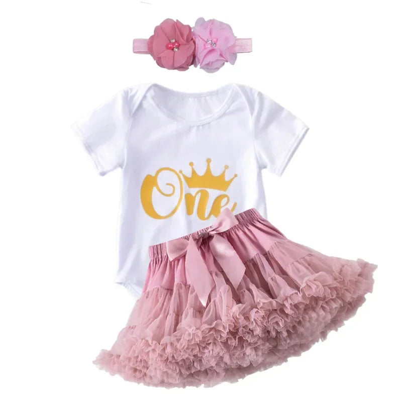 Newborn Girls White Bodysuit with Pettiskirt Tutu Outfits
