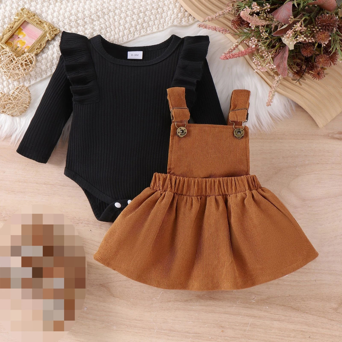 Baby Girls Bodysuit+Elastic Waist Skirt Set for Winter
