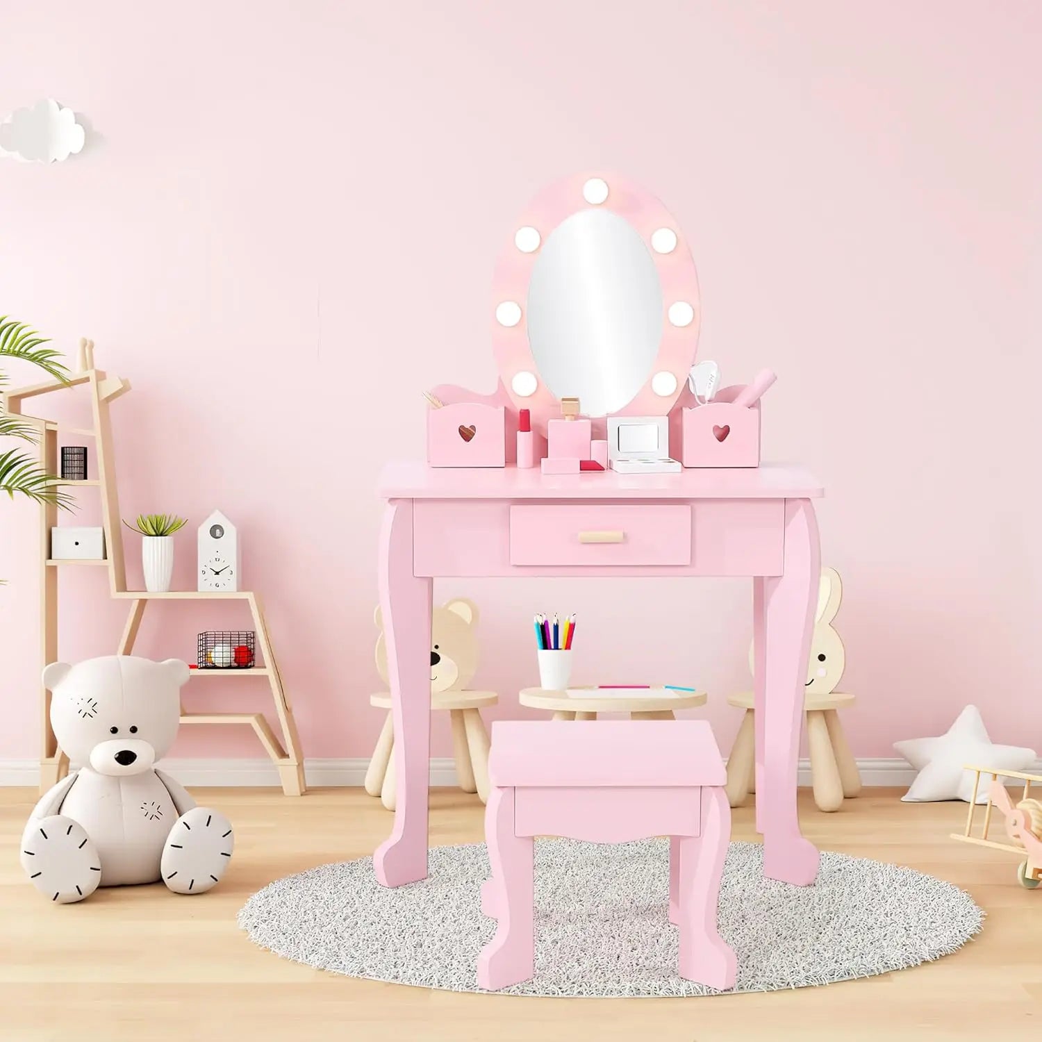 Kids Girls Makeup Dressing Play Table/Vanity Set W/ Mirror