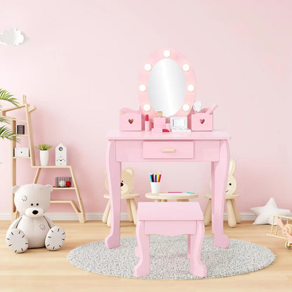 Kids Girls Makeup Dressing Play Table/Vanity Set W/ Mirror