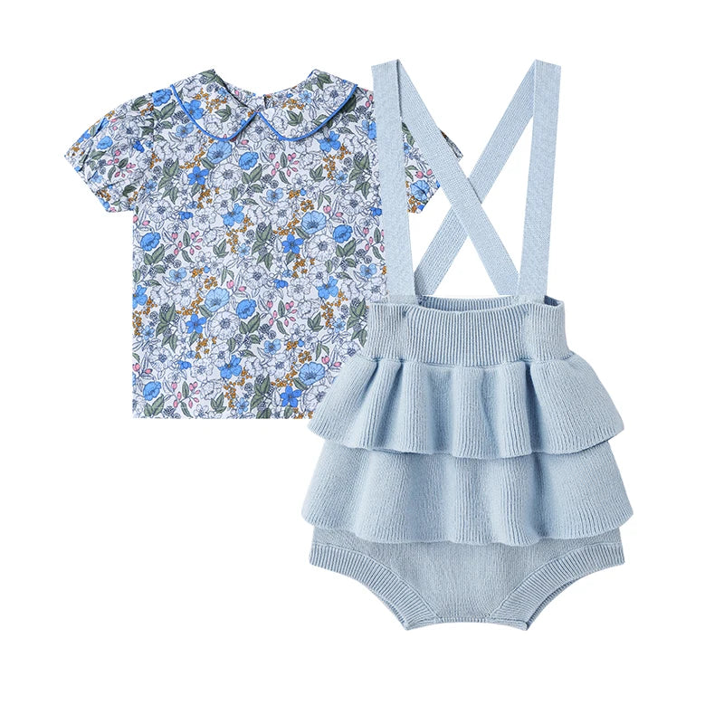 Sister and Brother Matching Cotton Floral and Knitted Clothes Set childrensterritory
