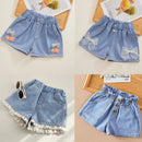 Kids Girls Korean Style Bow Design Denim Shorts and Skirts childrensterritory