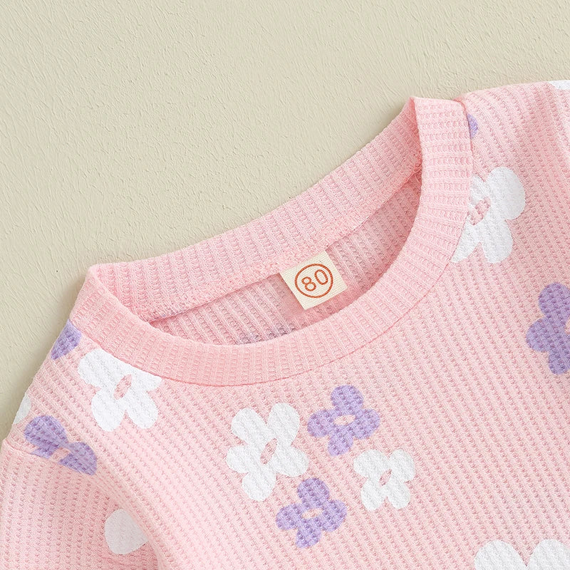 Floral Print Tops with Flare Pants Fall Clothing Set for Girls childrensterritory