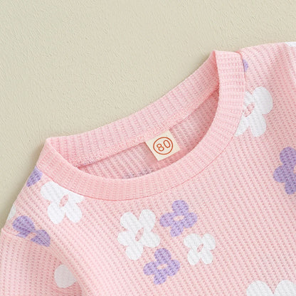 Floral Print Tops with Flare Pants Fall Clothing Set for Girls childrensterritory