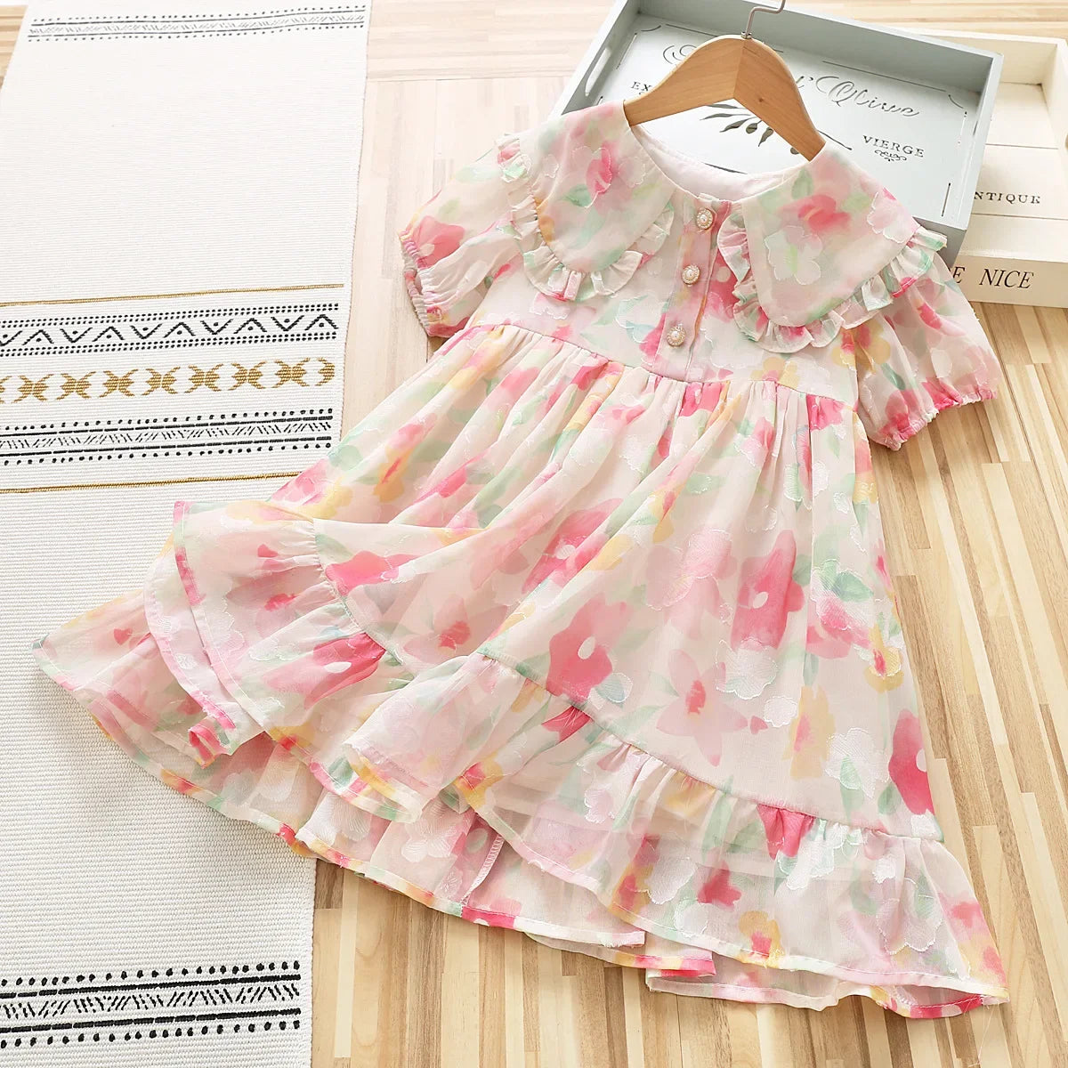 Kids Girl Floral Print Short Sleeve Summer Party Dress