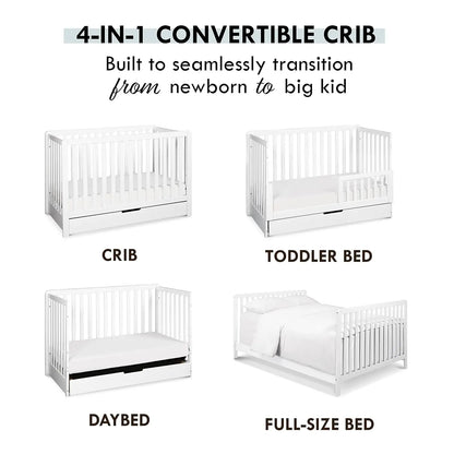 White, 4-in-1 Convertible Crib with Trundle Drawer childrensterritory