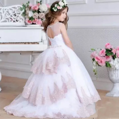 Lovely Sheer Neck Lace Design Little Princess First Communion Dress