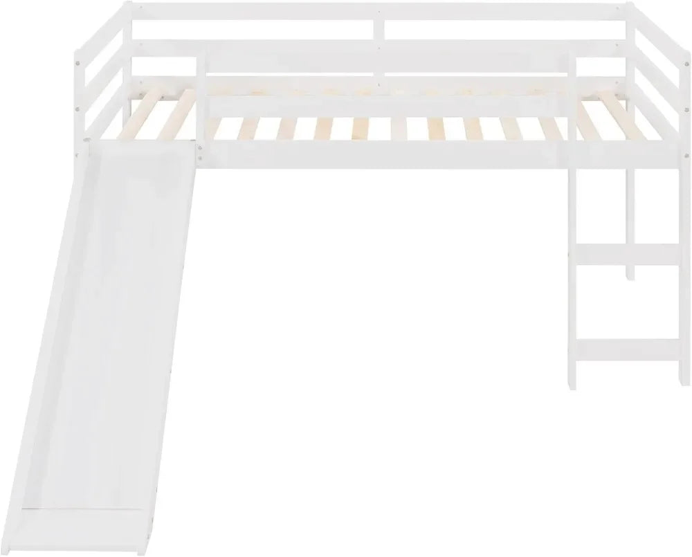 Kids Wooden Loft Bed with Climbing Ladder &amp; Storage Space