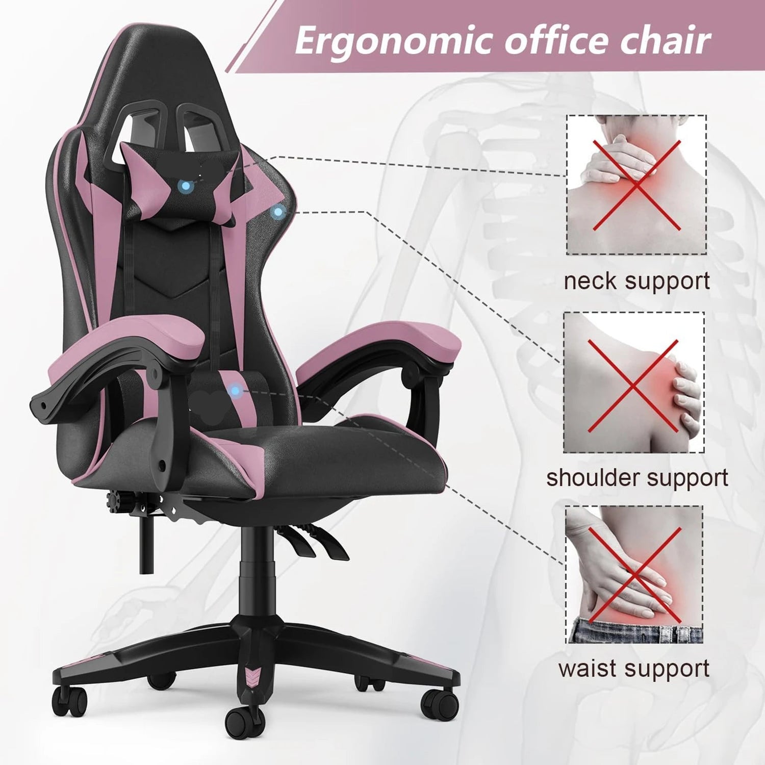 PU Leather Gaming Chair with Headrest and Lumbar Support childrensterritory