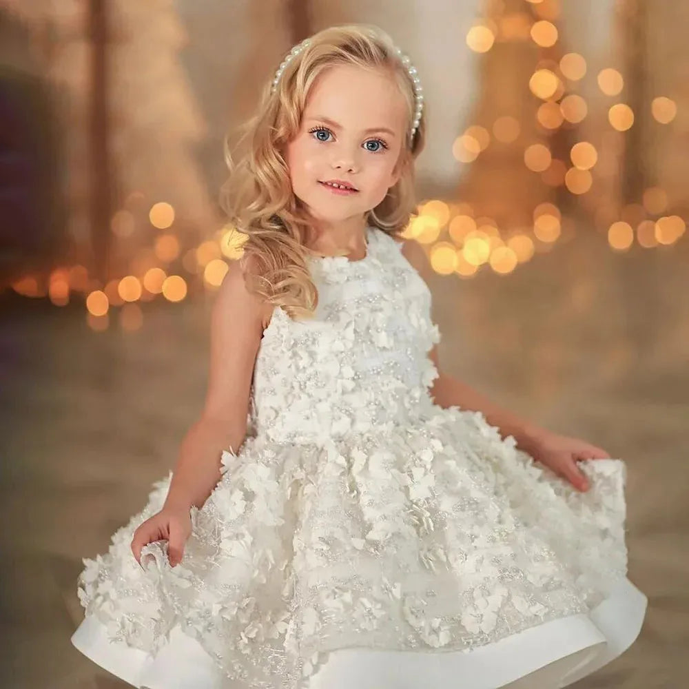 Kid Girl Ivory Tulle Lace Flower Girl Dress for Party