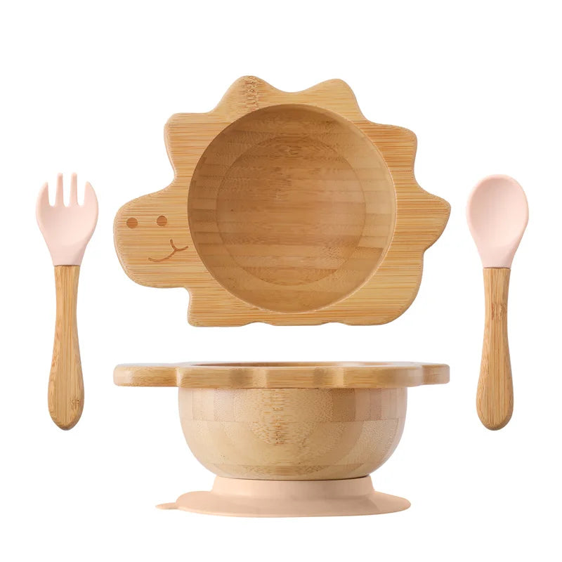 Baby Wooden Tableware Set with Silicone Suction Handle childrensterritory
