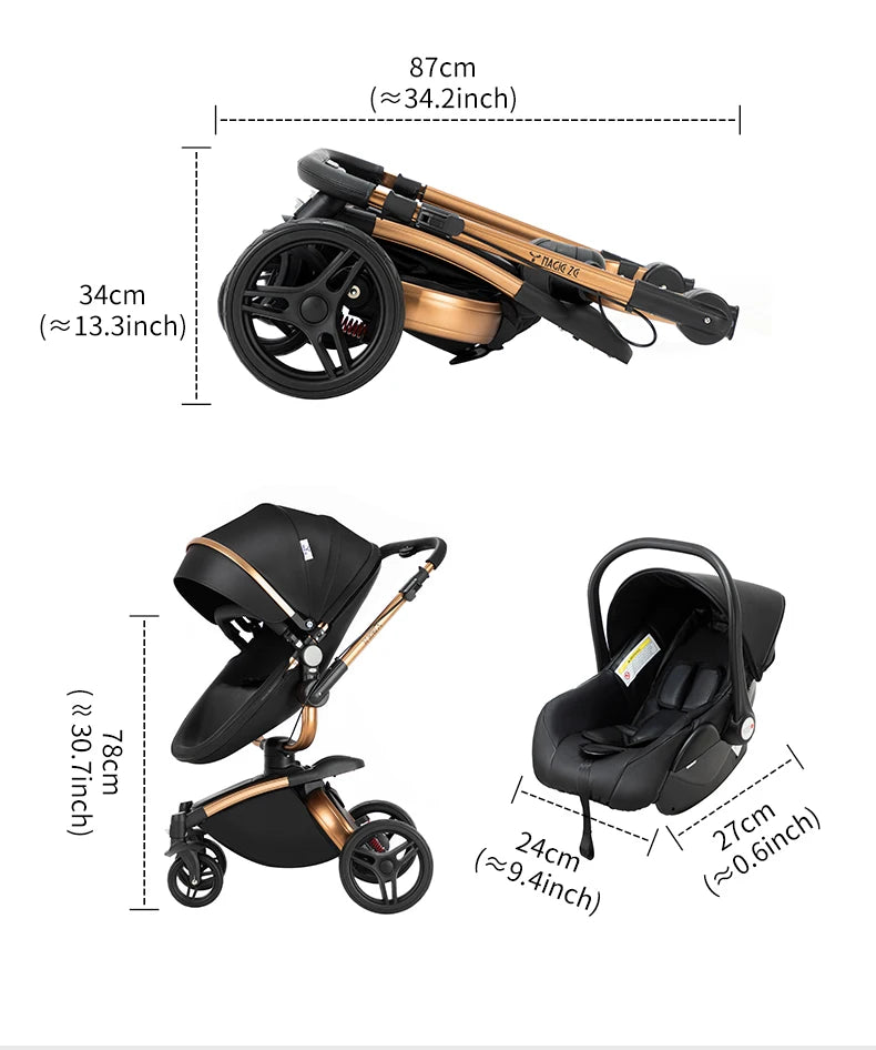 Luxury 3 IN 1 PU Leather 360-Degree Rotating Baby Stroller childrensterritory