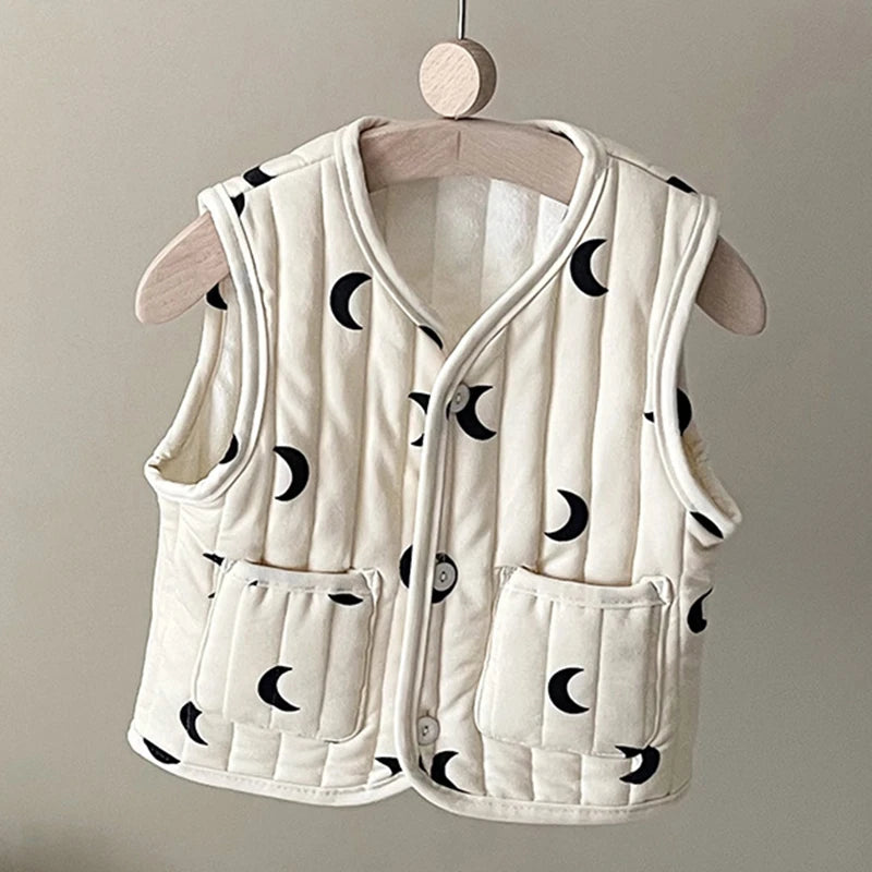 Kids Sleeveless Cotton-padded Printed Warm Coats childrensterritory