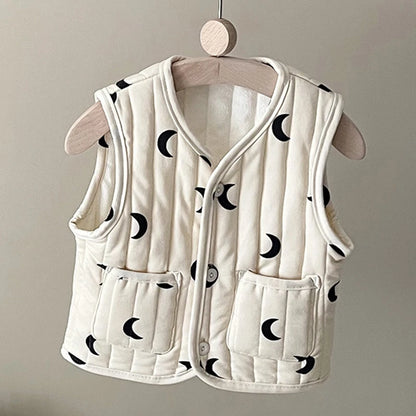 Kids Sleeveless Cotton-padded Printed Warm Coats childrensterritory