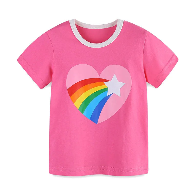 Little Girls Cartoon Hearts Rainbow Design Cotton T-shirt childrensterritory